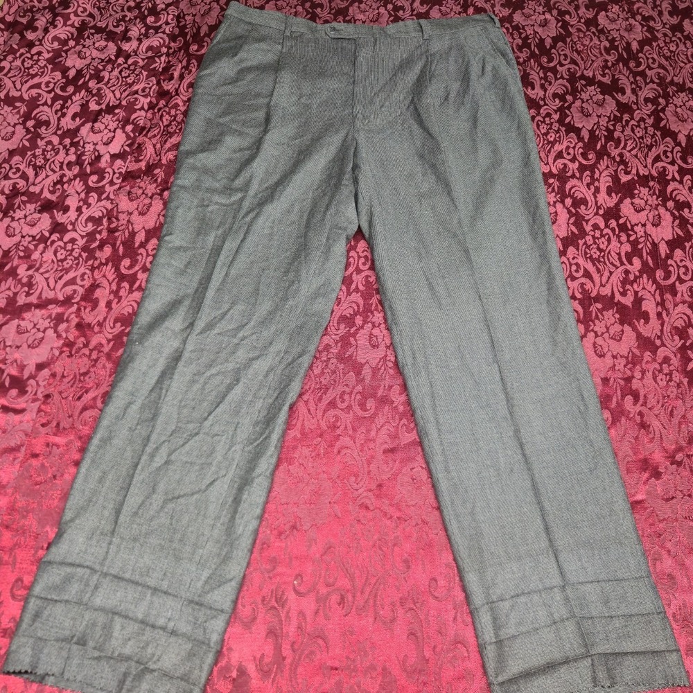 Burberry London Mens Dress Pants 42 Reg Grey‎ Check Pleated Wool Trousers